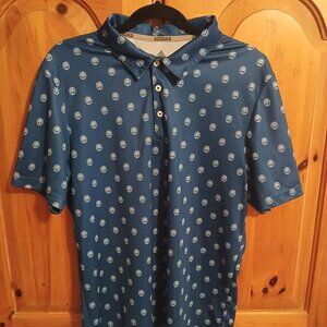 Adidas Primegreen Polo Shirt Men Medium, Blue, All Over Tree Logo, Golf, EUC